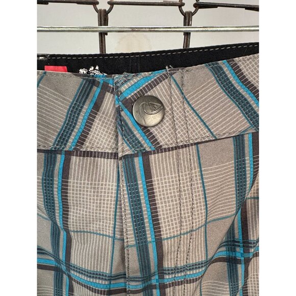 Quiksilver Amphibian Plaid Mens Shorts Size 28 - Blue & Gray Polyester/Spandex - Picture 6 of 16